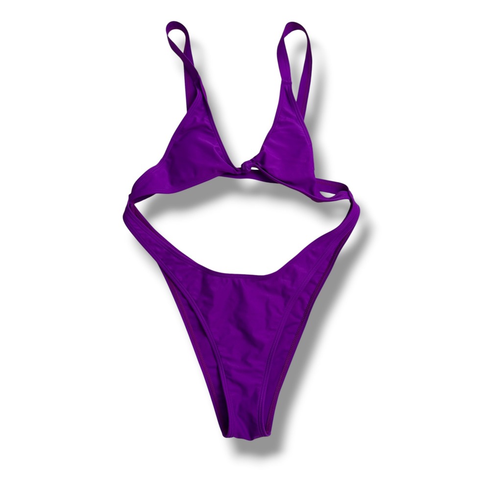 Matte Collection One Piece Swimsuit Women Medium Purple Cutout Knot Monokini